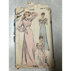 Vintage 1940's Hollywood Pattern #1920 Nightgown Lingerie Sleepwear Size 18